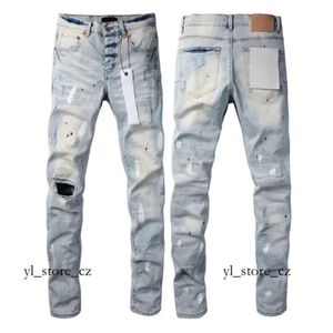 Designer heren paarse merkjeans gescheurde rechte normale jeans denim tranen gewassen zwarte gestapelde paarse jeans 8715