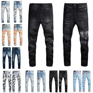 designer hommes violet jeans denim broderie pantalon mode trous pantalon hip hop en détresse fermeture éclair pantalon skinny stretch jeans noir jeans pour homme