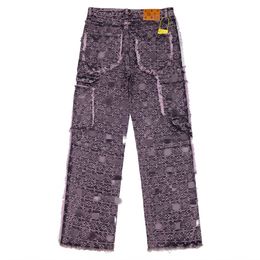 Designer Mens Purple Jeans Distressed gescheurde fietsersgat Denim rechte mode streetwearembridered slanke fit high street jeans l