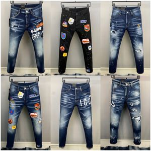 Designer paarse jeans voor heren DSQUARE Jeans Ksubi Jeans Heren D2 Jean True Jeans Street Trend Ritsketting Decoratie Gescheurde scheuren Stretch Zwarte Amirs Jeans Denim Jeans