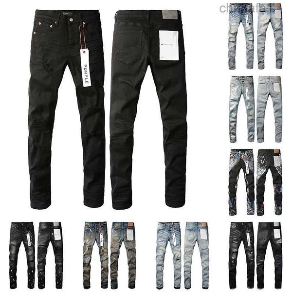 Diseñador para hombres Jeans Purple Fashion Bikers desgastados Racing Cargo de mezclilla para hombres Pantalones negros ICNA