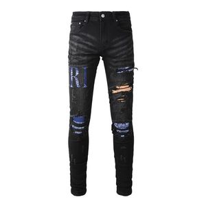 Designer Mens Purple Jeans Fashion High Street Hole Star Patch Men's Womens Star Panel Stretch Slim-Fit Pantalon Pantalon 854285885