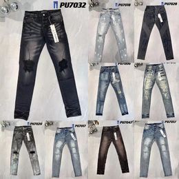 Designer heren paarse jeans voor heren denim broek mode dames paarse merk trends verontrusten zwart gescheurde motorrijder slanke fit motorfiets zweetbroek l6