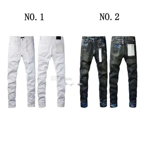 Diseñador para hombre Jeans morados para hombre Pantalones de mezclilla Moda para mujer Tendencias de marca púrpura Desgastado Negro Ripped Biker Slim Fit Pantalones deportivos de motocicleta 300 335