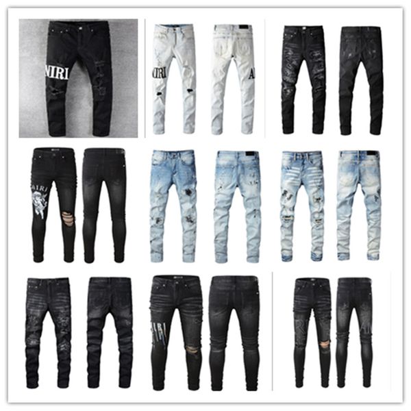 Designer Mens Purple Jeans pour pantalons en denim pour hommes Mode Femmes Tendances de la marque Purple Distressed Black Ripped Biker Slim Fit Pantalons de survêtement de moto Nouveau