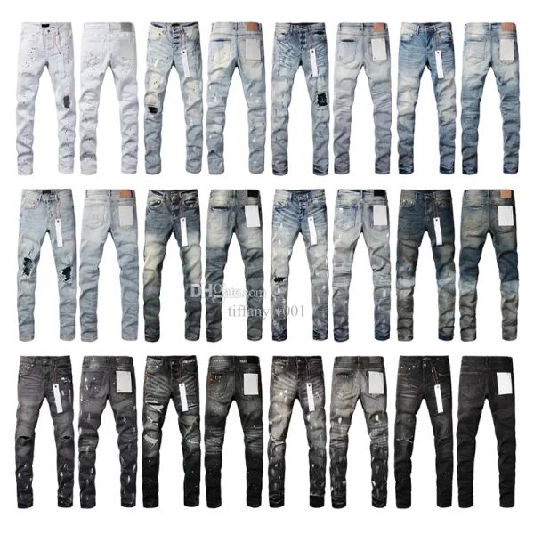 Designer Mens Purple Jeans pour pantalons en denim pour hommes Mode Femmes Tendances de la marque Purple Distressed Black Ripped Biker Slim Fit Pantalons de survêtement de moto 28-40 923626208