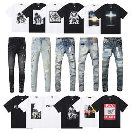 Designer Mens Purple Jeans Mens T-shirt Y2K Hip-Hop Jean Pantalon pour hommes de haute qualité High Street Mens and Women's Surdimensia Hole Jeans Fashion Slim Slim