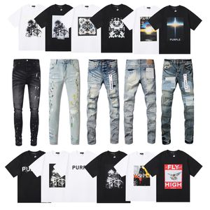 Diseñador para hombre jeans morados camiseta para hombre y2k jeans hip-hop pantalones para hombres de alta calidad High street jeans con agujeros de gran tamaño para hombres y mujeres moda recta delgada