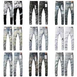 Designer heren paarse jeans gestapelde lange broek ksubi gescheurd high street merk patch gat denim rechte mode streetwear silm 28-40