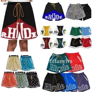 Designer Mens Rhude Shorts Summer Fashion Beach Men Hoogwaardige straatkleding Roodblauw Zwart Paarse gaas Drawing Zipper Short