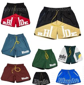 Diseñador para hombre Rhude Shorts Natación Pantalón corto Hip Hop High Street Deportes Imprimir Moda RH Verano Entrenamiento Playa Corto Hombres Cintura elástica Correr Azul