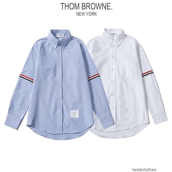 Designer Hommes Chemises Mode Casual Vêtements TB Classic Ox d Spinning Rouge Blanc Bleu Ruban Coloré Stripe Double Manches Étiquette Business Casual Simple Couple Long Sl