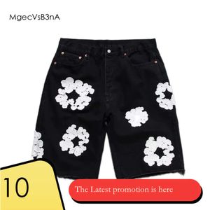 Designer Mens Shorts jeans jeans fleur en couronne imprimée jeans Diamond Denim Shortpants Slim Streewear Button Fly 300