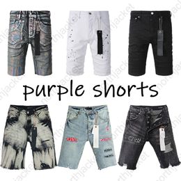 Designer Mens Shorts jeans violet Brand Purple Summer Hole High Street Washed Jeans Long Jeans Taille 29-40