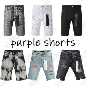 Designer Mens Shorts jeans violet Brand Purple Summer Hole High Street Washed Jeans Long Jeans Taille 29-40