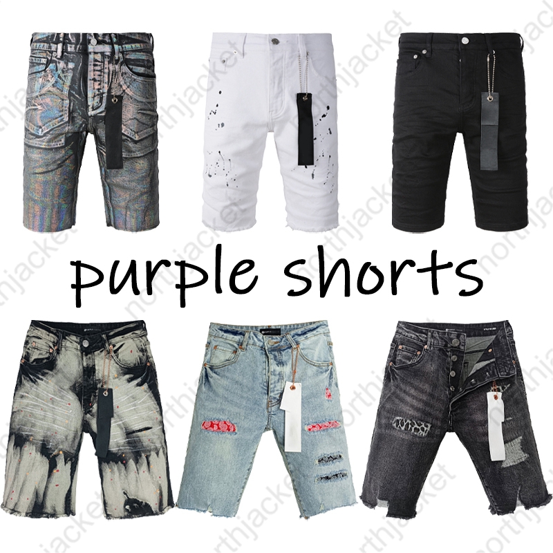 Designer Mens Shorts jeans violet Brand Purple Summer Hole High Street Lavage Old Jeans Long Jeans Taille 29-40