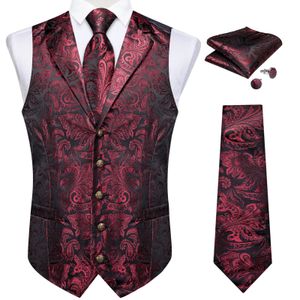 Designer Mens Suit gilet Red Paisley Mariage Party Silk Waistcoat Neck Tie Mandkerchief Cuffinks Gilet Men Vêtements DiBangu 240507