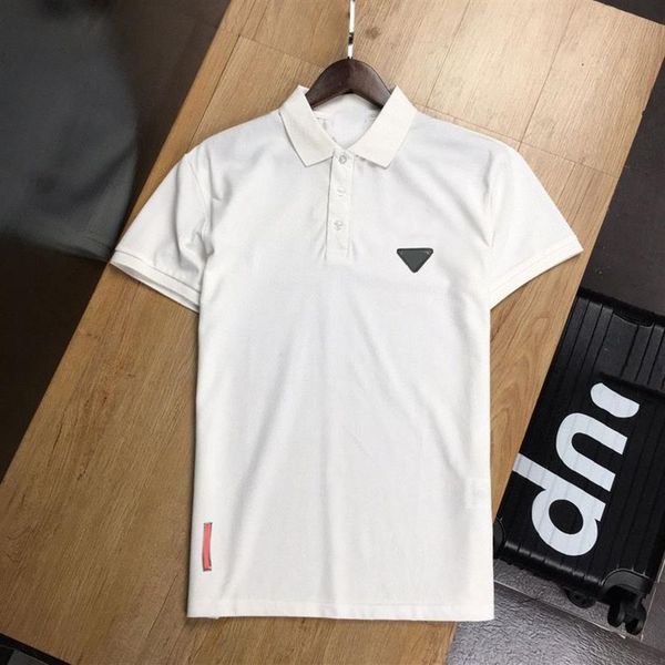 Designer Mens Verão Camiseta Moda Imprimir Polos Clássicos Bolsos De Couro Casual Manga Curta Mans Algodão T-shirt Branco 2283