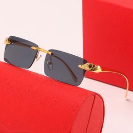 Diseñador Gafas de sol para hombre Actitud de moda Gafas de sol Sin montura Cuadrado Para mujer Estampado de leopardo dorado Marco de gafas multicolor Protección contra la radiación multifuncional