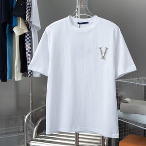 Designer Mens T-shirts Lettres brodées de diamants Mode Homme T-shirt Coton T-shirts occasionnels à manches courtes Hip Hop Streetwear Luxe TShirts TAILLE S-3XL