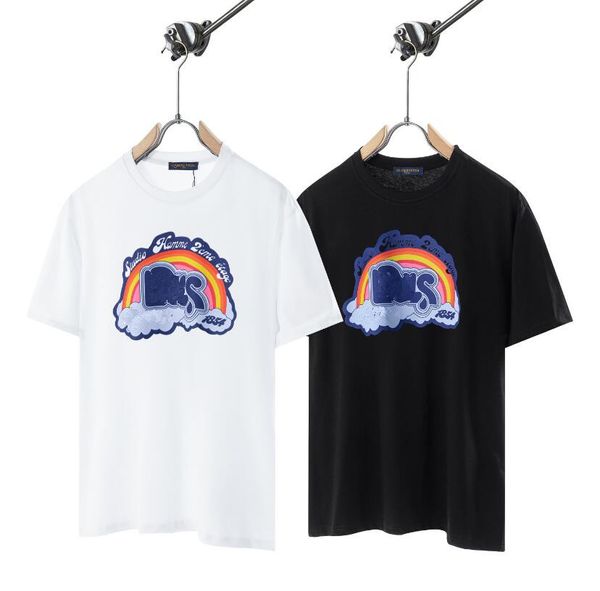 Diseñador Camisetas para hombre Letra Graffiti Rainbow Camisetas para hombre Impresión de dibujos animados de lujo Cuello redondo Camisetas sueltas de manga corta Camiseta de algodón para mujer Parejas Ropa superior