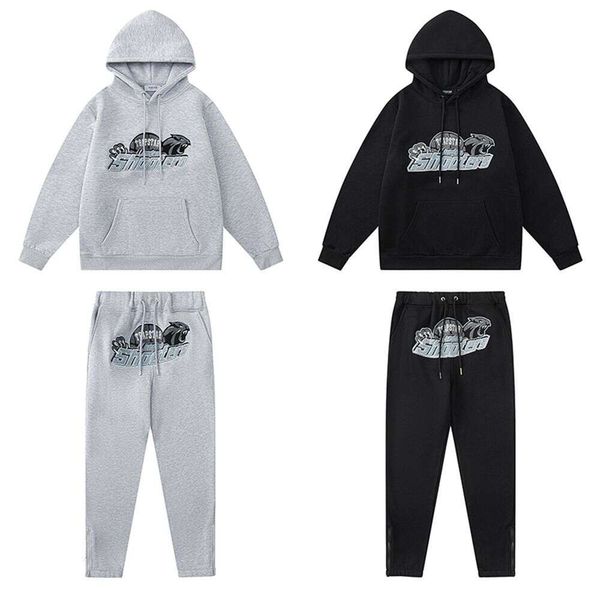 Designer Mens Survêtements Mode Sweats à capuche Trapstar Gris Bleu Tête de Tigre Serviette Broderie Hommes Femmes Lâche Détendue Peluche Pull À Capuchon Pantalon Ensemble De Mode