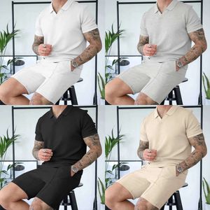 Designer Mens Tracksuits Zomeroutfits Tweede stuks Set Solid Color Waffle Polo Short Sleeve T-shirt en shorts Pakken 3xl S
