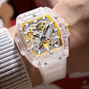 Designer Mens Watch Onola Automatische mechanische horloges Plastic transparant Hollow Full Men Waterdichte klok klassieke gloednieuwe modellen voortreffelijk vakmanschap