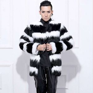 Designer heren winter namaakbont gestreepte warme jas oversized middellange lengte IUX9