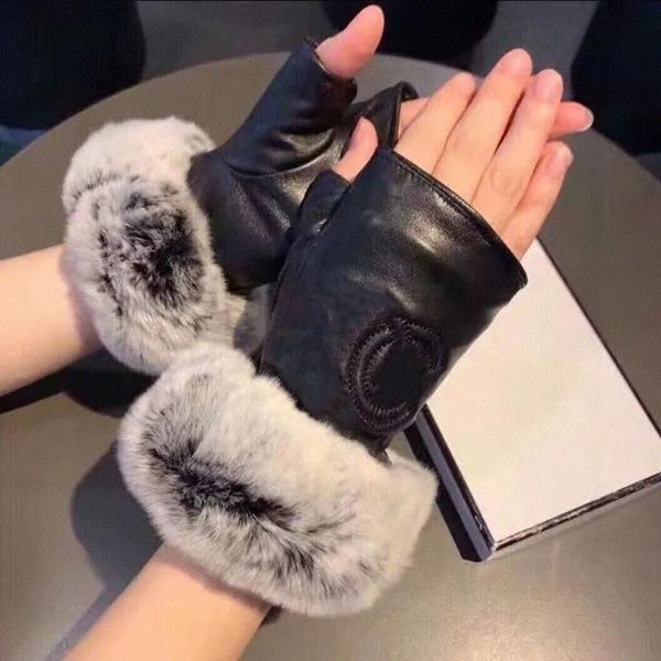 Designer hommes femmes gants en cuir hommes mitaines en peau de mouton gants à écran tactile doux hiver chaud gants sans doigts O6Df #