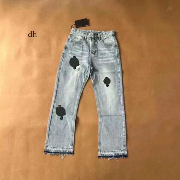 Diseñador para hombres cromados cromados de jeans morados de moda por corazón pantalones cruzados casuales streetwear 259