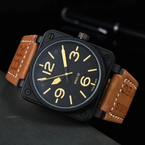 Montres-bracelets de styliste pour hommes, montre mécanique automatique en cuir marron et caoutchouc noir, montres-bracelets ross, cadeau