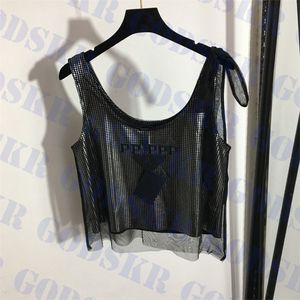 Designer Mesh Tanks Argent Imprimer Tops Sexy Sling Gilets Pour Femmes Mode Femmes T-shirt