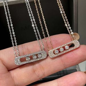 Designer Messikas Sieraden Hoge versie 925 Macassie Nieuwe volledige diamant drie diamanten schuifdubbel ketting met dubbele laag ketting minimalistisch sleutelbeen ketting voor vrouwen