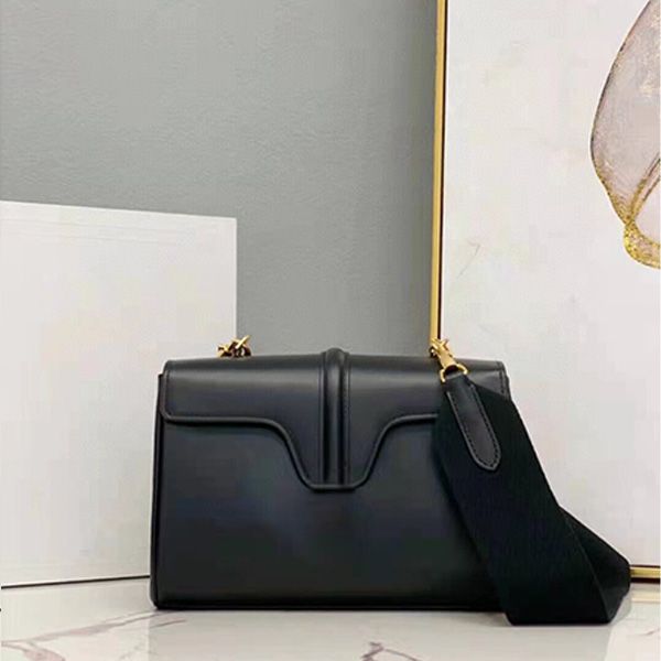 Diseñador Hebilla de metal Bolsos de hombro de piel de vaca Frío simple Correa ancha bandolera cubierta suave 23 cm bolso de moda para mujer negro marrón Bolsos de viaje