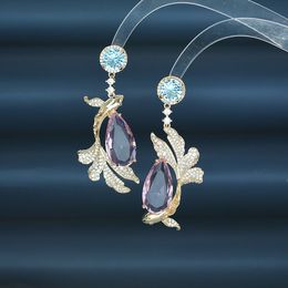 Designer Micro Incrusté Zircon Or Poisson Goutte D'eau Gem Dangle Boucles D'oreilles Femmes Marque De Mode 3A Zircon Plaqué Or 18k Boucles D'oreilles Charme Femme Boucles D'oreilles Bijoux Cadeau