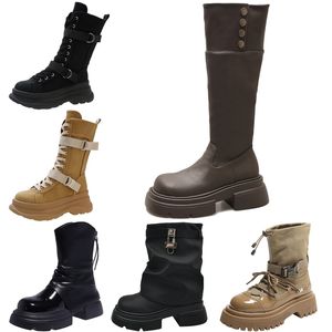 ontwerper Mid lengte lederen herfst winterlaarzen voor dames Bruin zwart Lakleer Temperament Gestapelde Gepersonaliseerde Booties eur 36-40