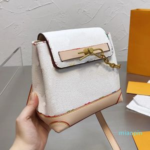 Mini bolso de diseñador para mujer Patrón de impresión clásico Mochila con hebilla Estilo retro Marrón Bolsos cruzados de cuero blanco Monedero de bolsillo lindo