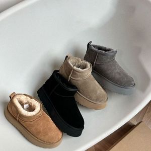 Designer Mini Platform Boot Vrouw Winter Wgg Enkel Australië Sneeuw Ug Laarzen Dikke Bodem Echt Leer Warme Pluizige Booties Met Bont pt103101