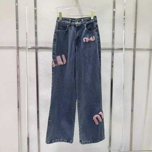 ontwerper Mm24 vroeg voorjaar niche-ontwerp modieuze massale letters leeftijdverminderende veelzijdige jeans met hoge taille en rechte pijpen L4K6