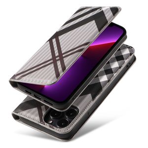 Modèle de concepteur pour iPhone15 14 13 Case en cuir de téléphone mobile Étui de téléphone mobile Apple 14 Nows Plaid Clamshell Case