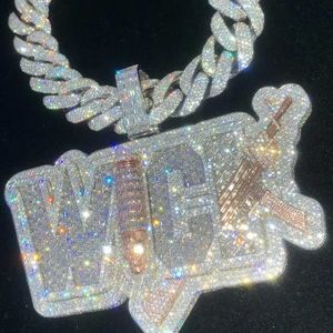 Ontwerper Moissanite diamanten ketting voor heren Cubaanse ketting luxe hanger op maat 4 inch Iced Out 3d 925 zilveren initiële Vvs Link hiphop sieraden heren cadeau mode 2sma