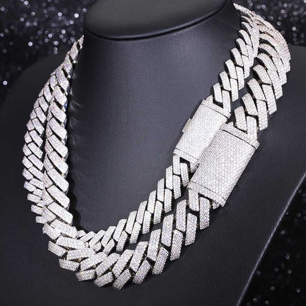 Diseñador Moissanite Collar de diamantes para hombre Cadena cubana Lujo Plata pesada 15 mm 20 mm Enlace chapado en oro blanco Joyería completa Regalo Moda Envío gratis 4tgl