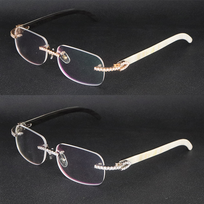 Designer Moissanite Diamond Set Rimles Eyewear Womens Mens Original Black Buffalo Horn Conches Optical Rimless Glasses Mens Wood Eyeglasses Blue Wood Size 55 Hot