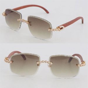 Designer Moisanite Diamond Set Rimless Sunglasses Womans Womans Design Original Men Men Verres Ovale Face Face Scarved Lens Big Stones 188U