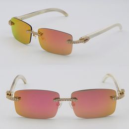 Designer-Sonnenbrille mit Moissanit-Diamant-Set, original weiß, echte natürliche Hornbrille, vertikale Streifen, Büffelhorn, randlos, männlich, weiblich, Brille, Spiegellinse