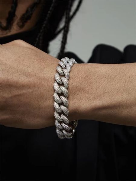 Designer Moissanite diamant tennis bracelet 19cm avec Logo Taille Officielle Argent Cuba bracelet pour homme Never Fade
