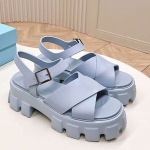 Designer Monolith Schuimrubber Sandaal Gewatteerd Nappaleer Vrouwen Brood Slippers Zomer Uitsparing Gesp Strand Schoenen Met Doos 540