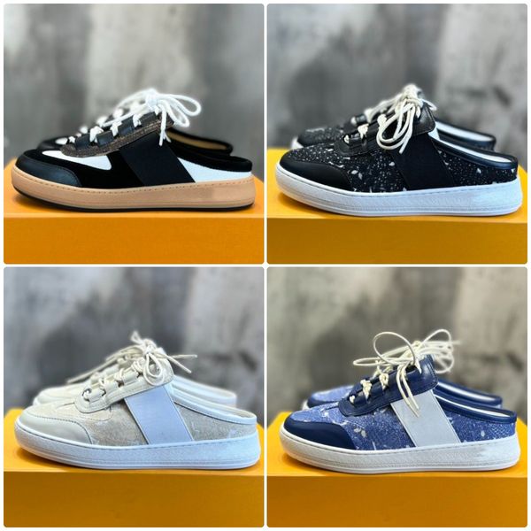 Designer Formation morale Demi-pantoufle Lous Open Back Sneaker Classique Homme Femme Loisirs Baotou Chaussons Luxe Nouilles en peau de vache Intérieur en peau de mouton Chaussures décontractées Taille 35-46