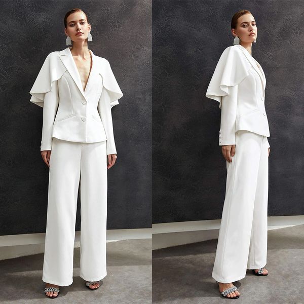 Designer Mère De La Mariée Pantalon Costumes Avec Wraps Blanc Soirée Femmes Tuxedos Outfit Porter 2 Pièces